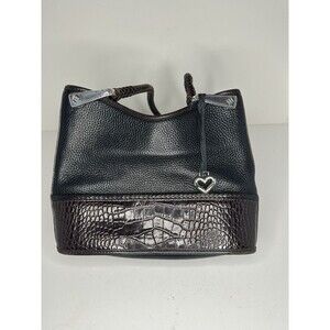 Brighton Gina Black Brown Leather Shoulder Bag Croc Emboss Heart Charm